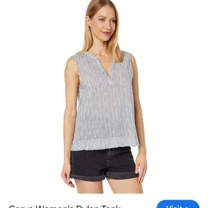 Carve Designs Striped Sleeveless V-Neck Tank Top - White & Navy